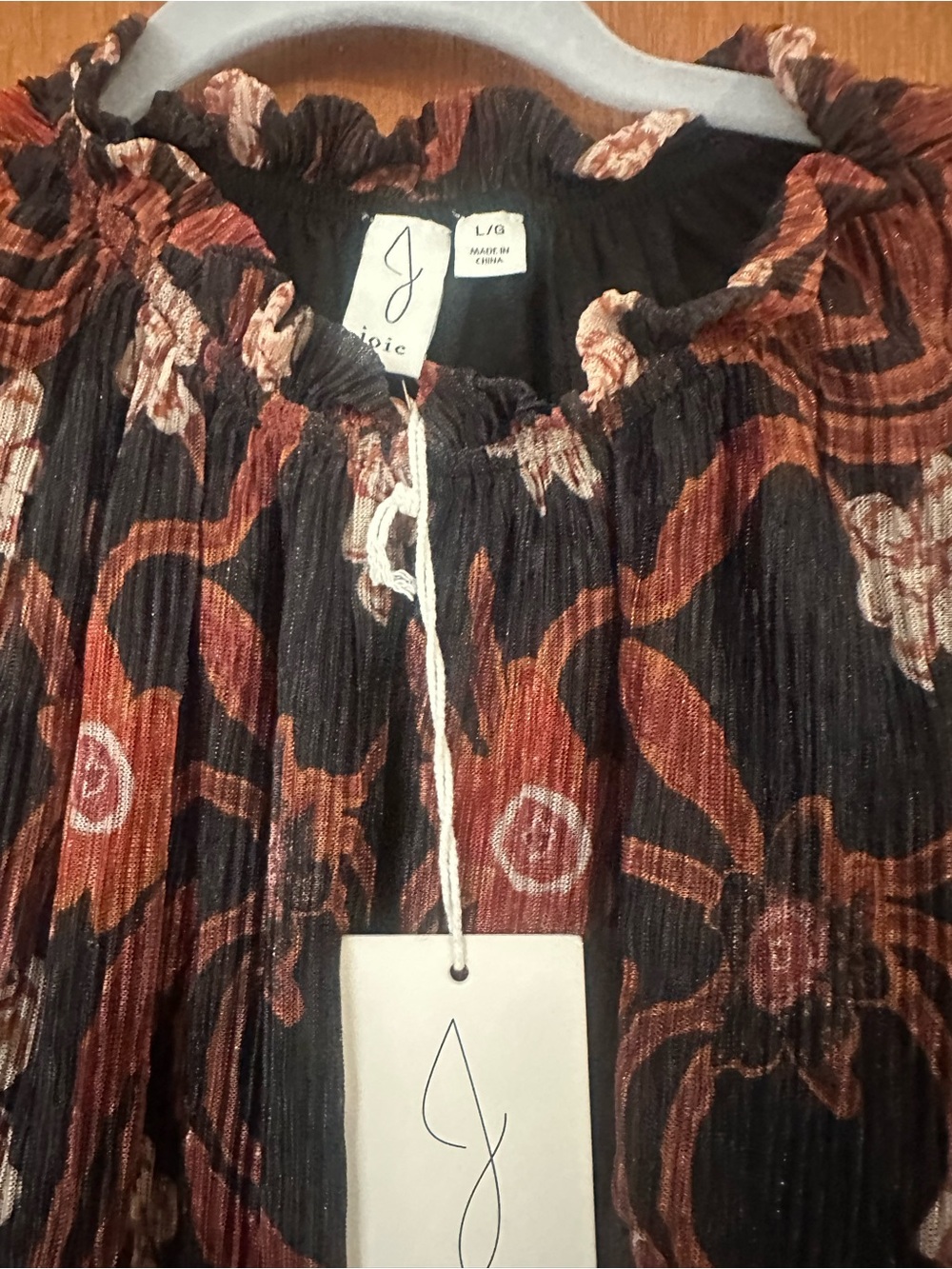 Joie Black & Rust Floral Smocked-Neck Blouse